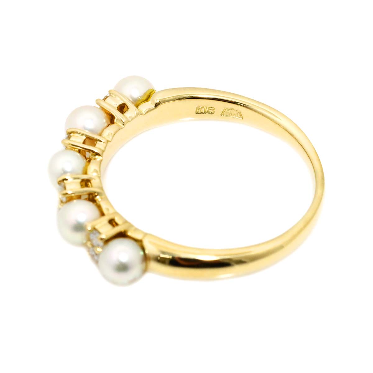 Akoya Pearl 4.0-4.1mm Diamond 0.16ct Ring 18K K18 YG 750 Size7.5(US)