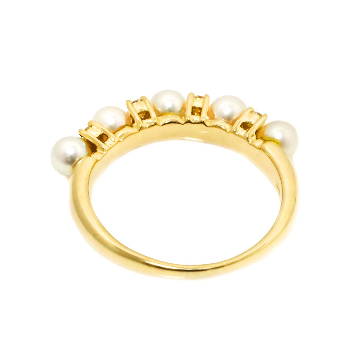 Akoya Pearl 4.0-4.1mm Diamond 0.16ct Ring 18K K18 YG 750 Size7.5(US)