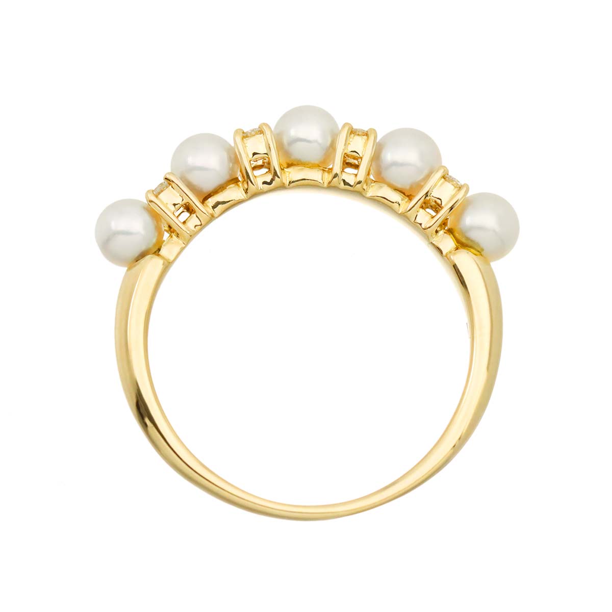 Akoya Pearl 4.0-4.1mm Diamond 0.16ct Ring 18K K18 YG 750 Size7.5(US)