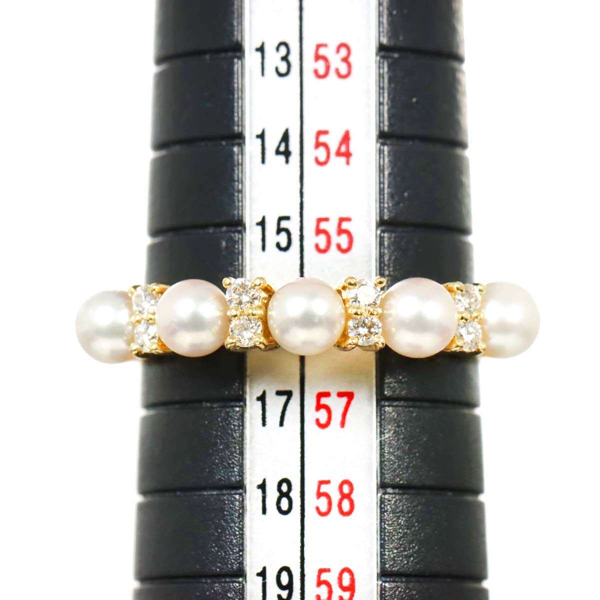 Akoya Pearl 4.0-4.1mm Diamond 0.16ct Ring 18K K18 YG 750 Size7.5(US)