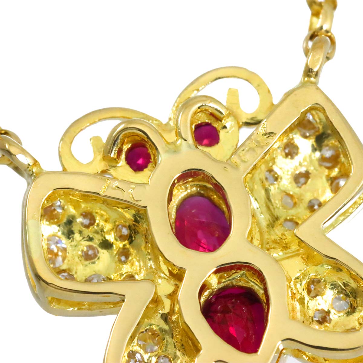 Ruby Diamond Butterfly Necklace 18K YG 750