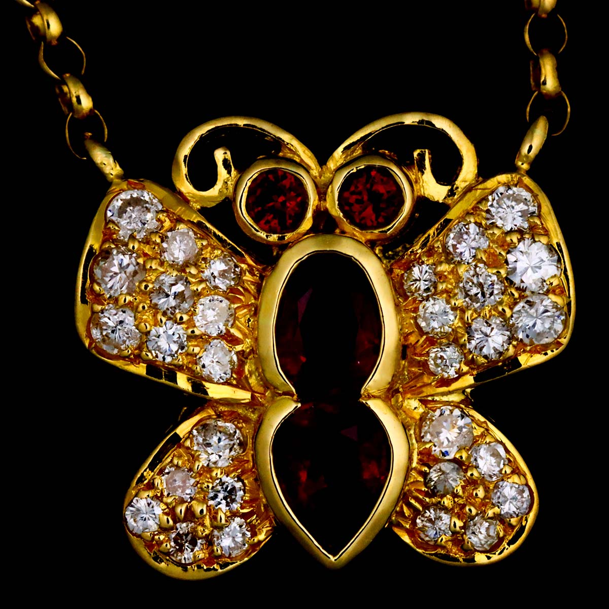 Ruby Diamond Butterfly Necklace 18K YG 750