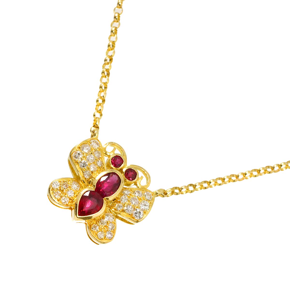 Ruby Diamond Butterfly Necklace 18K YG 750