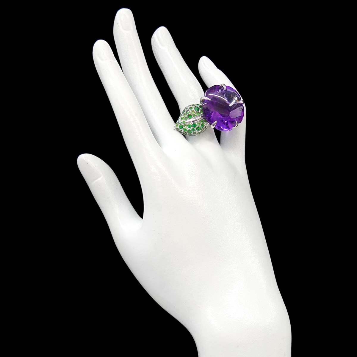 Camellia Amethyst Garnet Ring 18K WG 750 Size6.5-6.75(US)