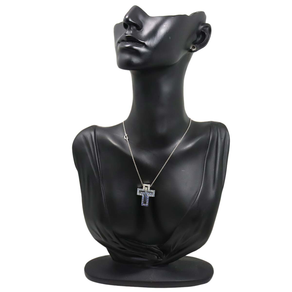 Belle Epoque Sapphire Diamond Cross S Necklace 18K WG 750