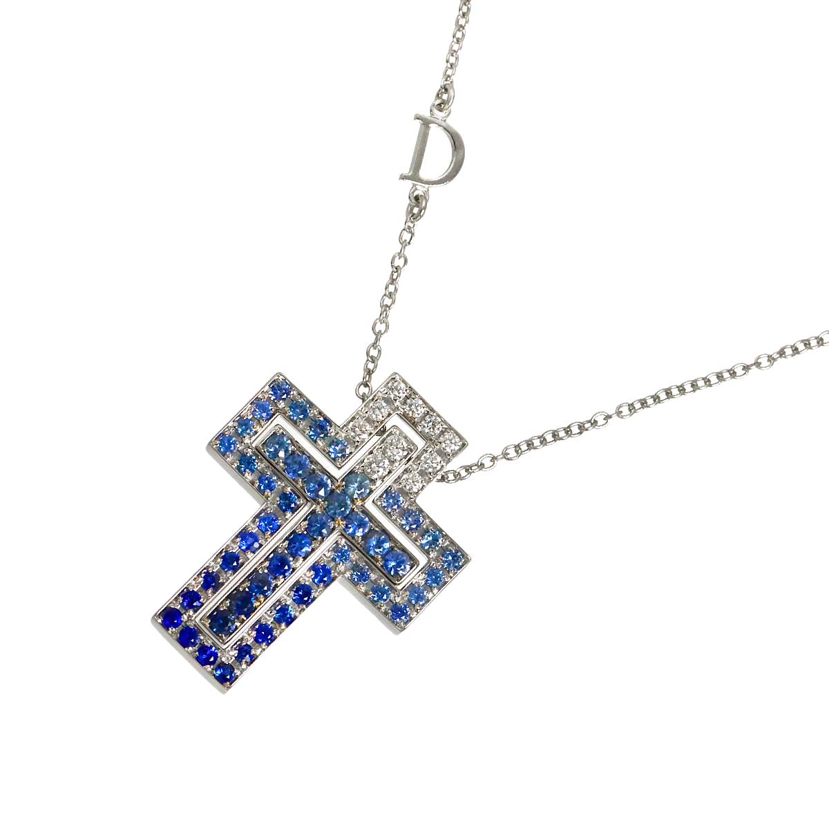Belle Epoque Sapphire Diamond Cross S Necklace 18K WG 750
