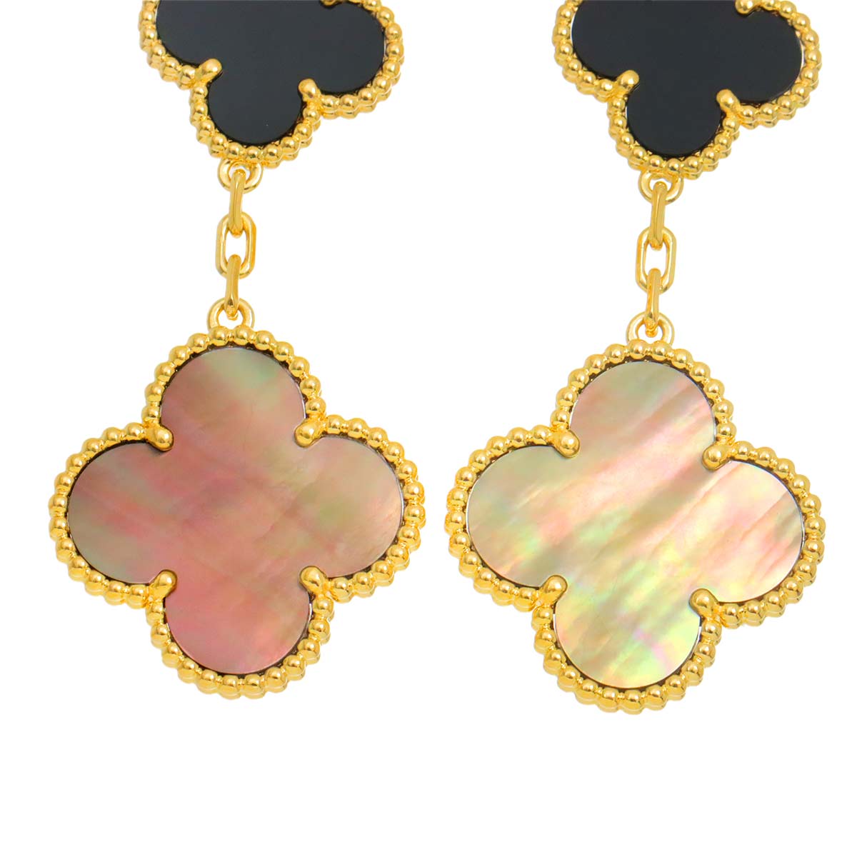Magic Alhambra MOP Onyx 3P Earrings Pierced 18K YG 750