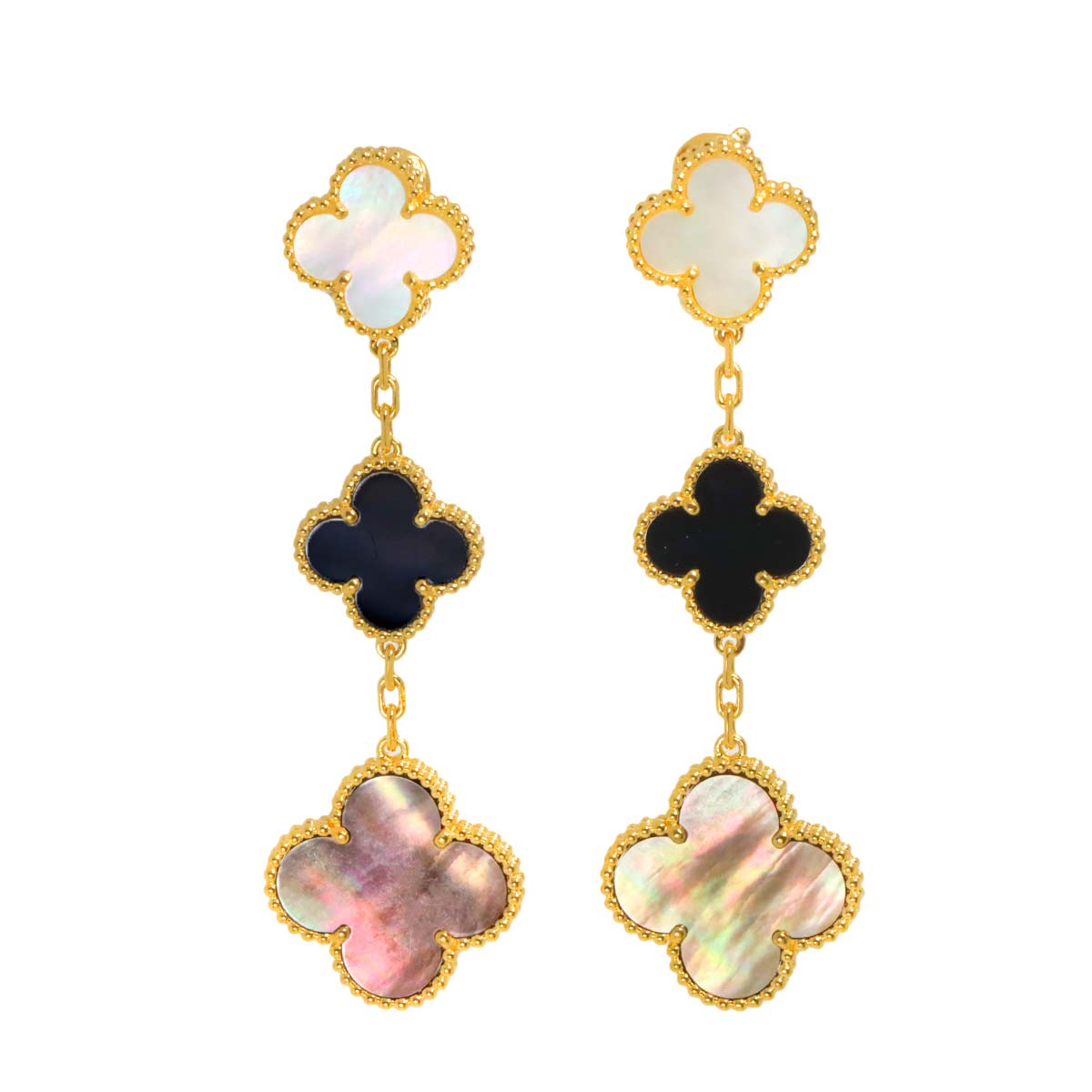 Magic Alhambra MOP Onyx 3P Earrings Pierced 18K YG 750