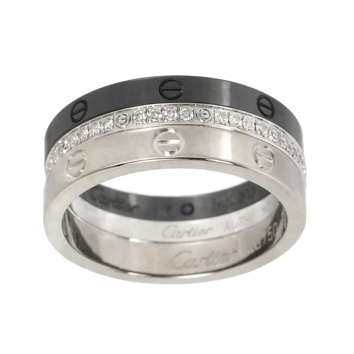 Love Three Hoop Ring Diamond Ceramic 18K WG Size52 5.75-6(US)