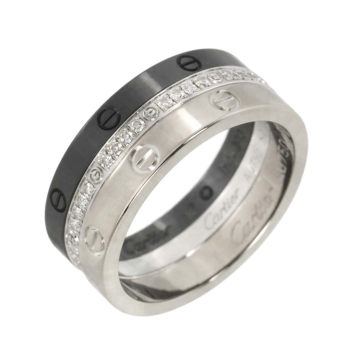 Love Three Hoop Ring Diamond Ceramic 18K WG Size52 5.75-6(US)