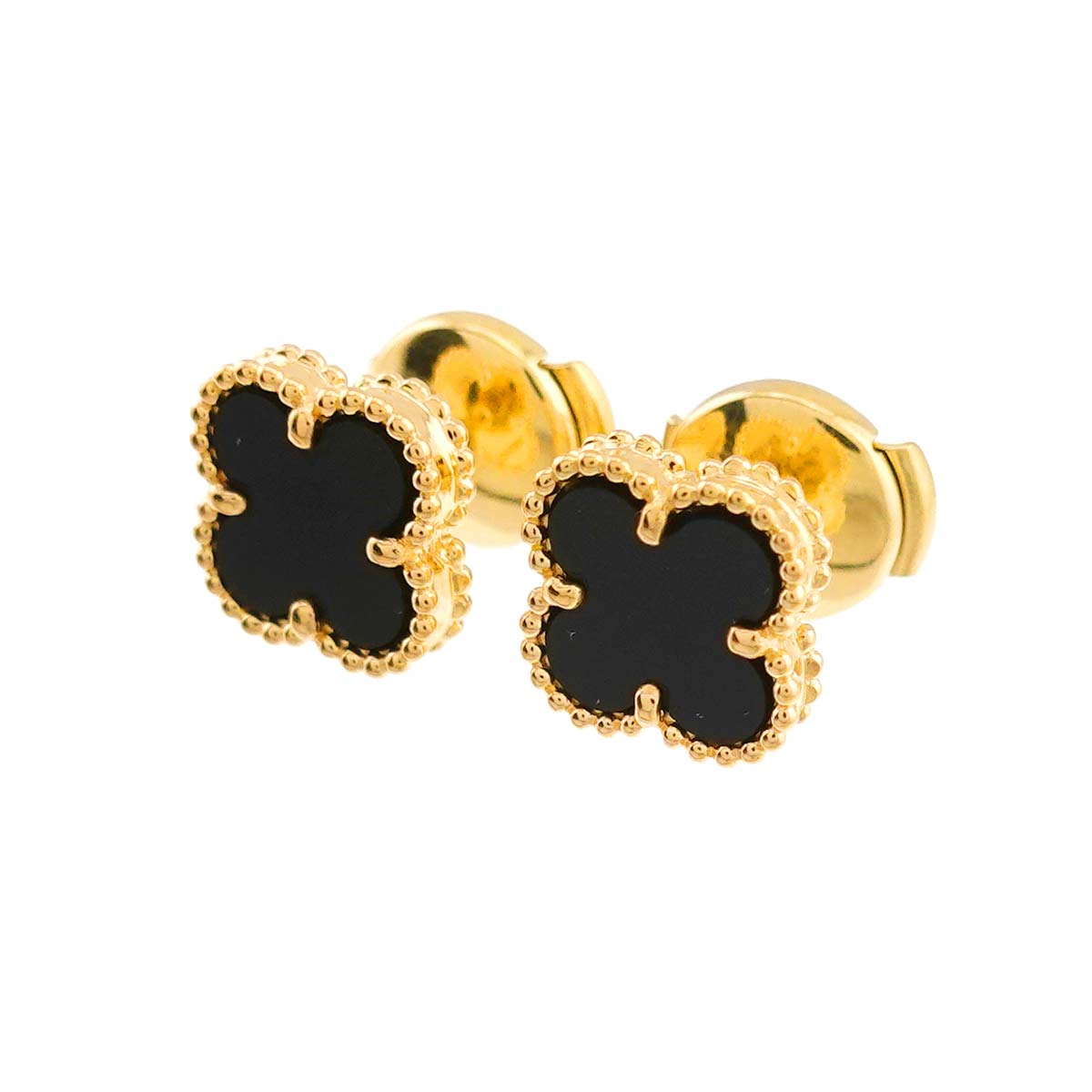 Sweet Alhambra Onyx Earrings Pierced 18K YG 750
