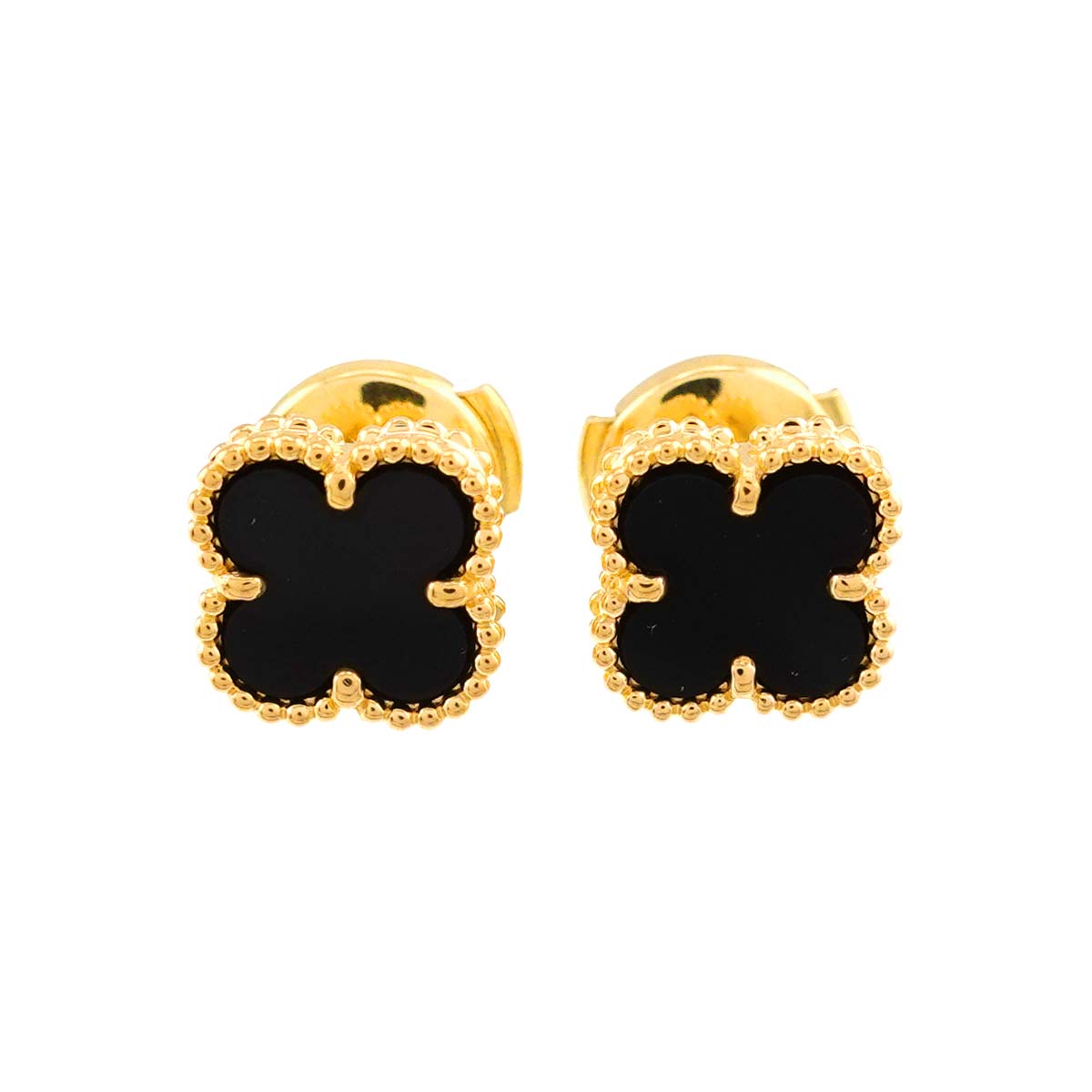 Sweet Alhambra Onyx Earrings Pierced 18K YG 750