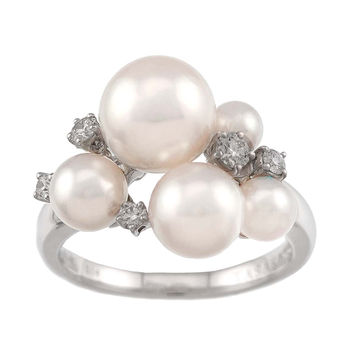 Akoya Pearl 7.9-3.9mm Diamond 0.14ct Ring 18K WG 750 6-6.25(US)