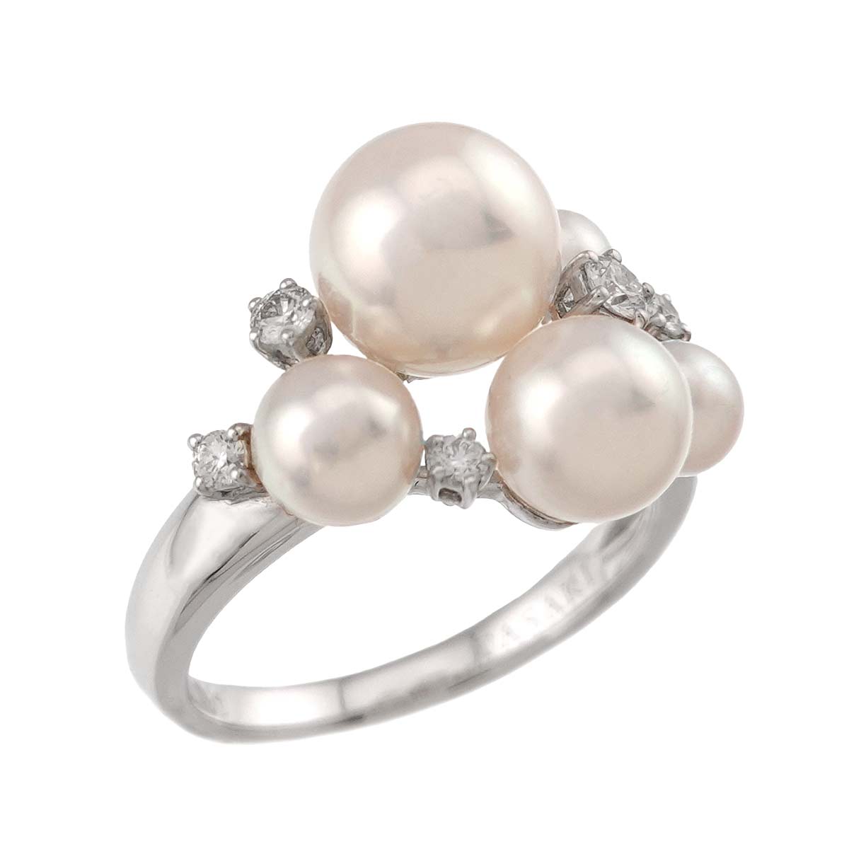 Akoya Pearl 7.9-3.9mm Diamond 0.14ct Ring 18K WG 750 6-6.25(US)