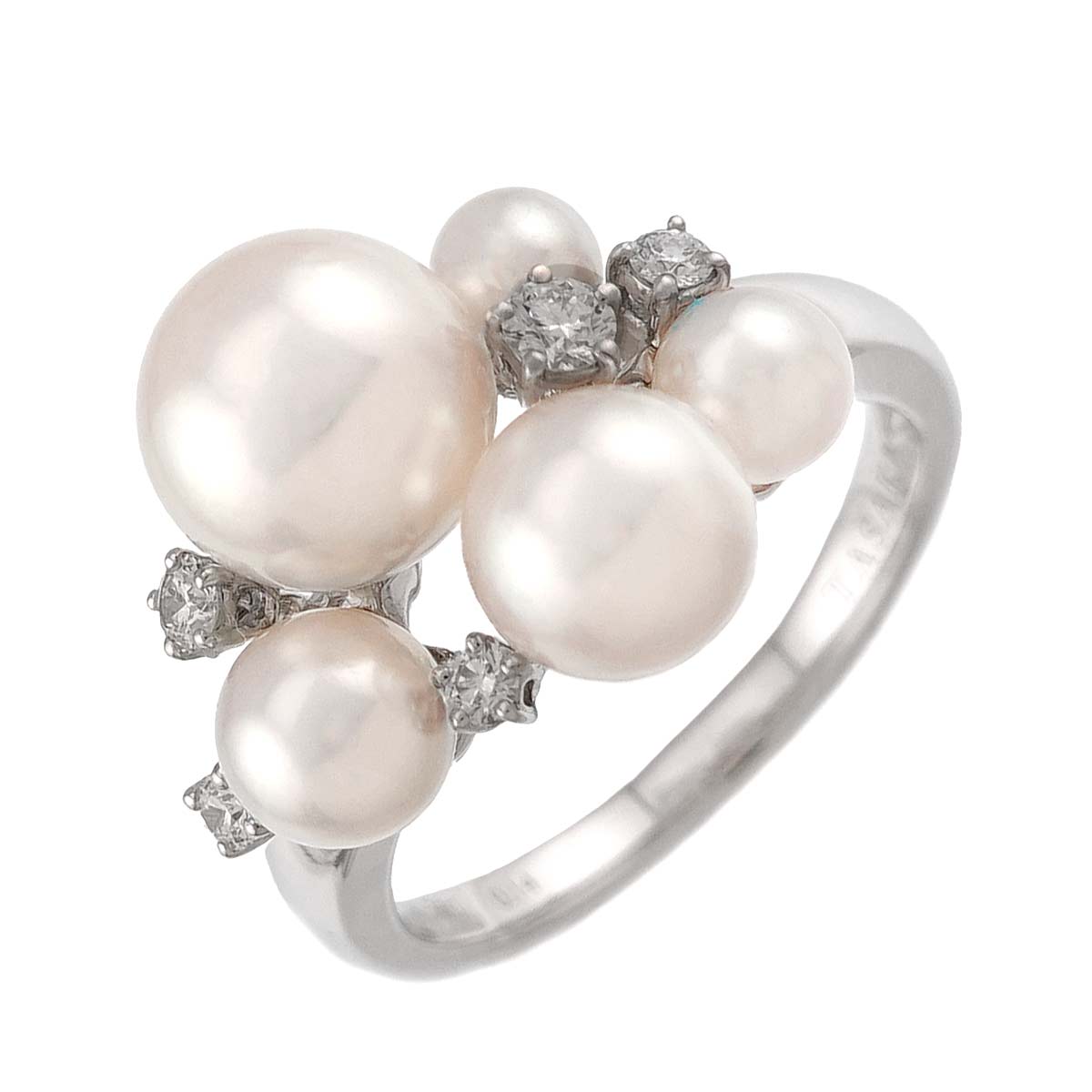 Akoya Pearl 7.9-3.9mm Diamond 0.14ct Ring 18K WG 750 6-6.25(US)