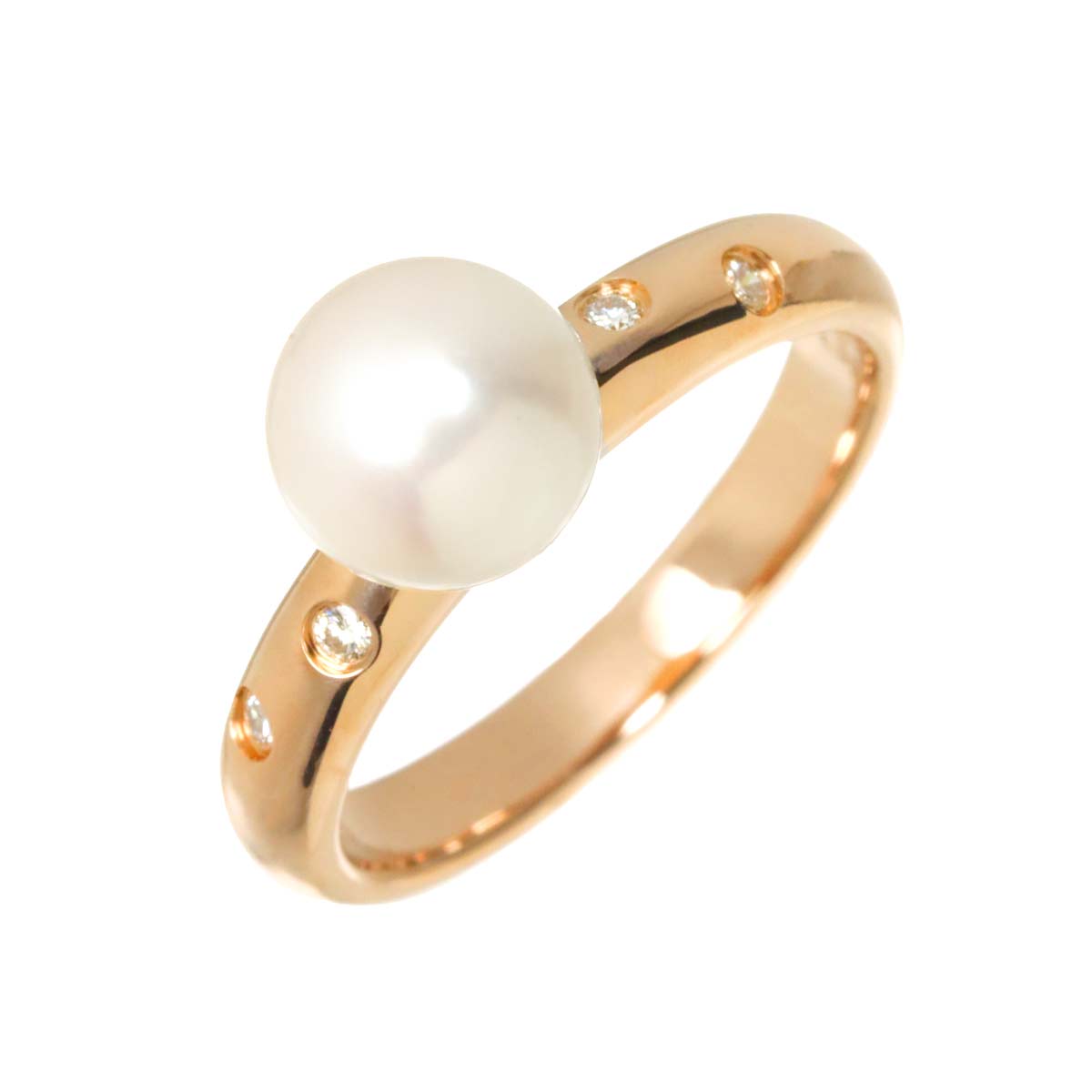 Akoya Pearl Diamond 0.05ct Ring 18K PG 750 Size5.5-5.75(US)
