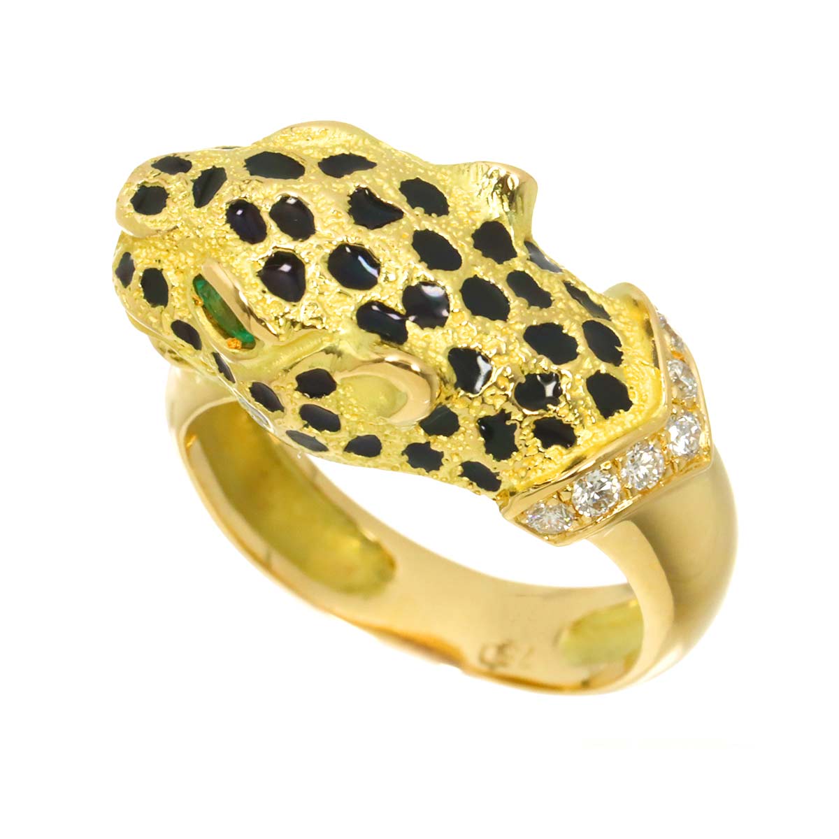Emerald Diamond Ring 18K YG 750 size5.25((US)