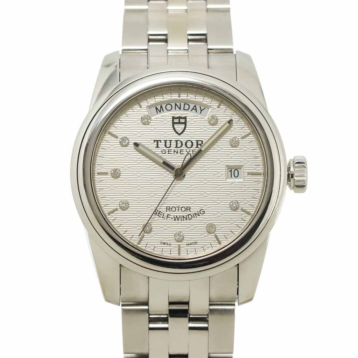 Glamour Date Day 56000 Automatic Diamond Silver Dial Mens Watch