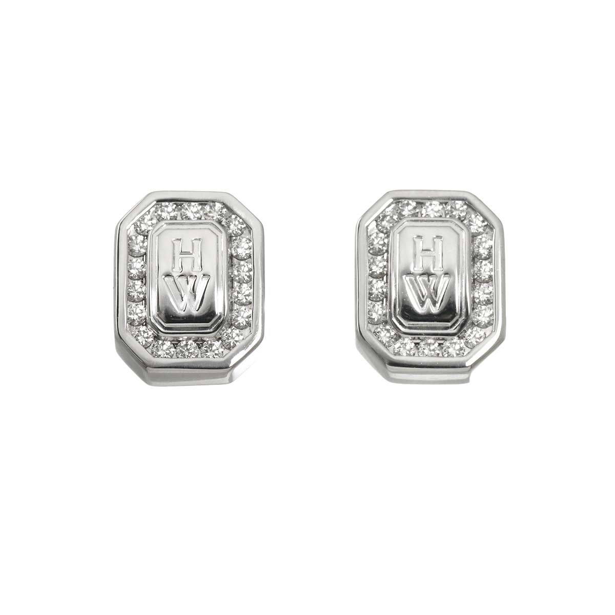 HW Logo Diamond Earrings Pierced 18K WG 750