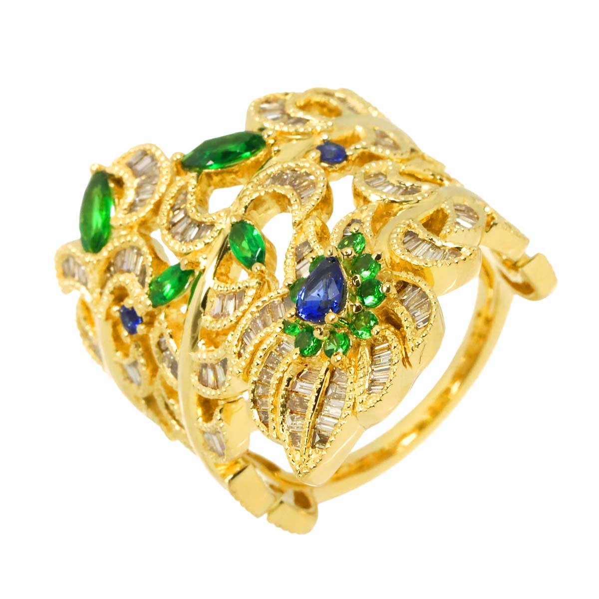 Sapphire 0.18ct Diamond 1.23ct Garnet Ring 18K YG size7.5-7.75(US)