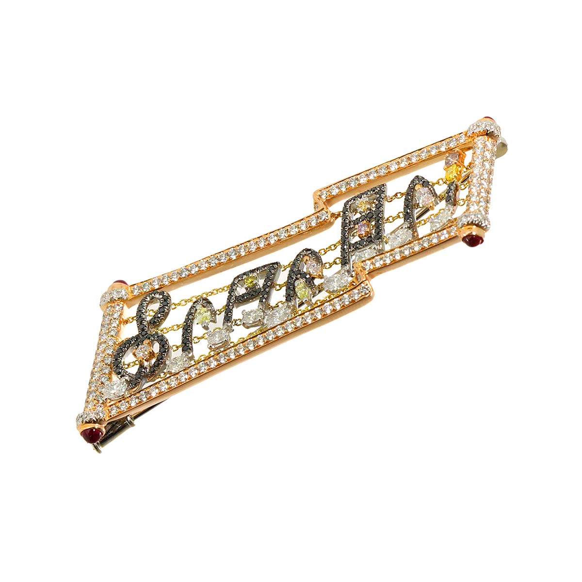 Diamond Ruby Brooch 18K PG WG YG 750