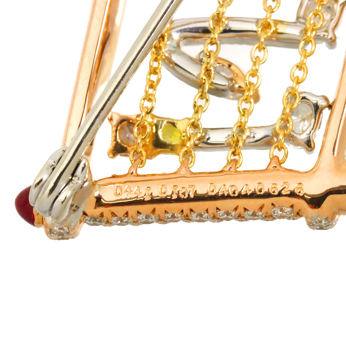 Diamond Ruby Brooch 18K PG WG YG 750