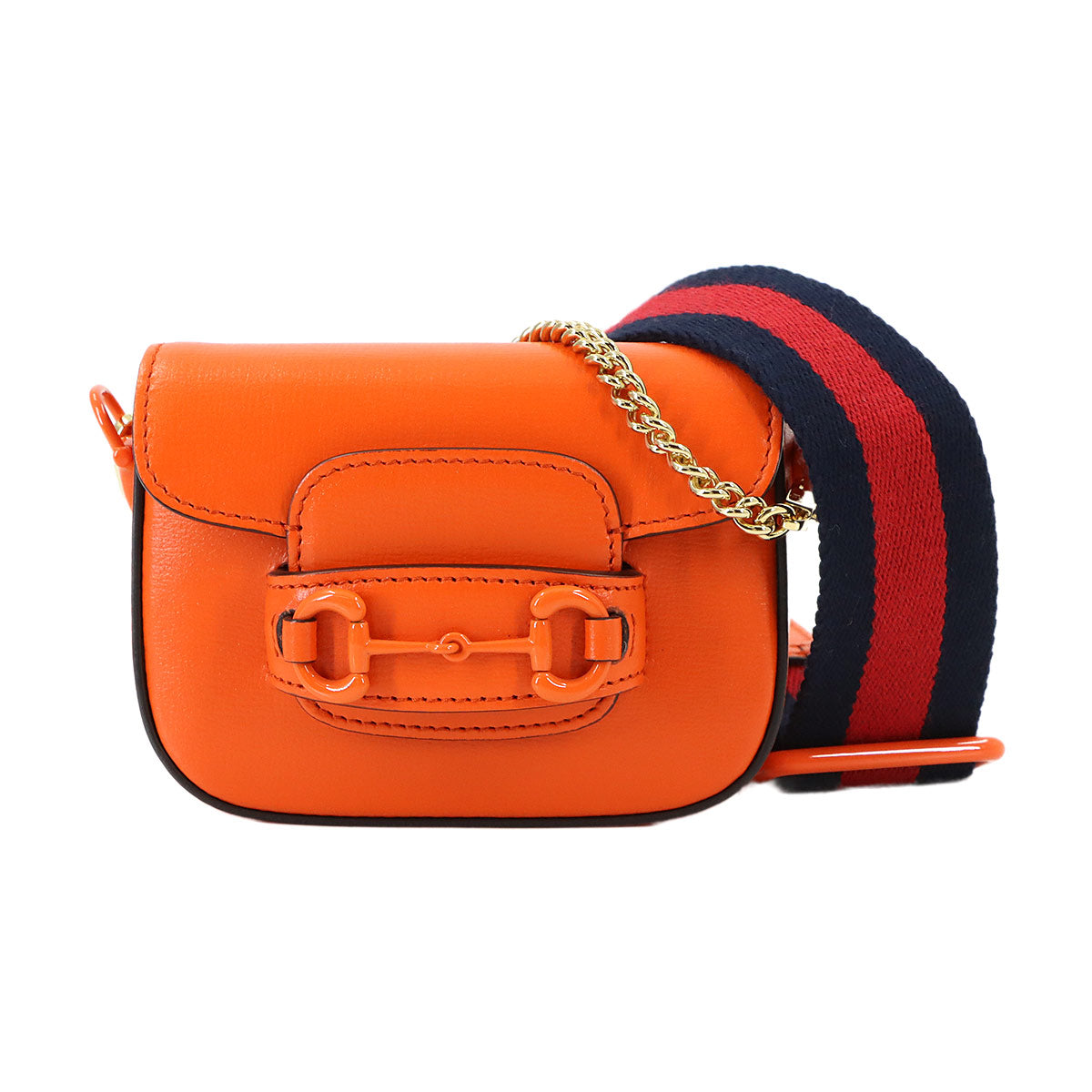 Horsebit 1955 Mini Chain Hand Shoulder Bag Leather Orange 726863