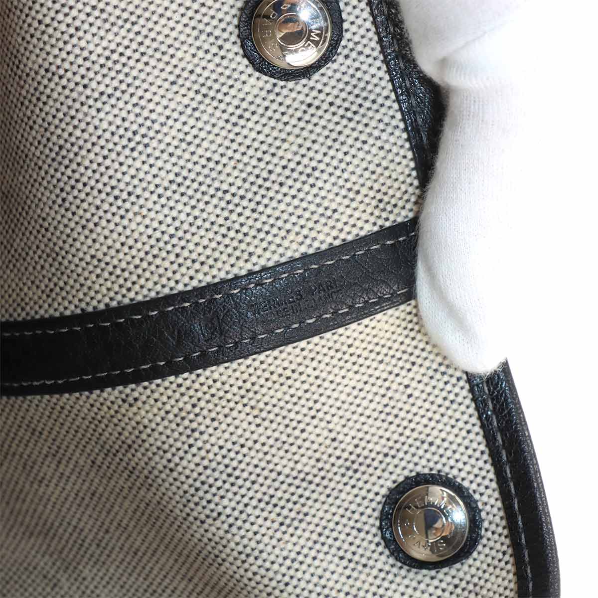 Garden Party PM Tote Bag Toile H Leather Black Gray