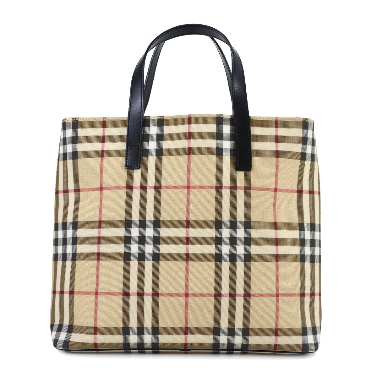 Plaid Tote Bag PVC Leather Beige Black Purse