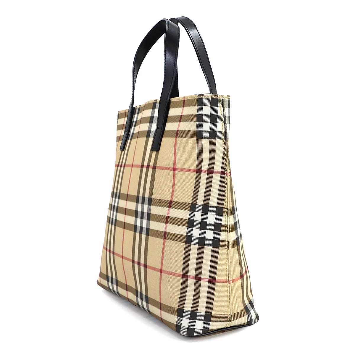 Plaid Tote Bag PVC Leather Beige Black Purse