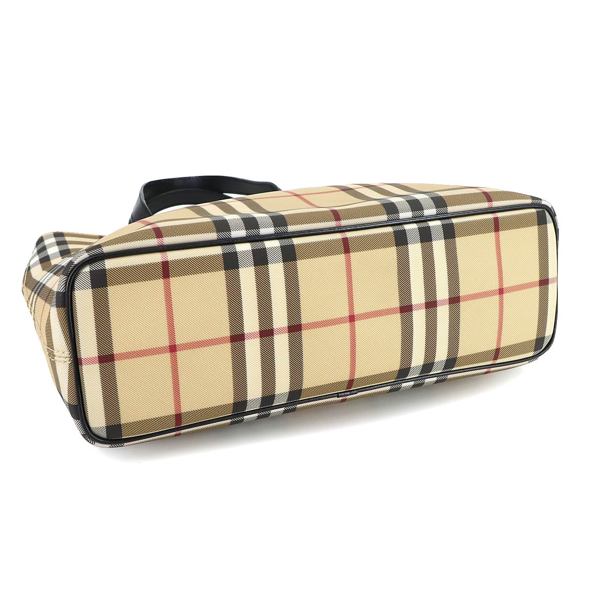 Plaid Tote Bag PVC Leather Beige Black Purse