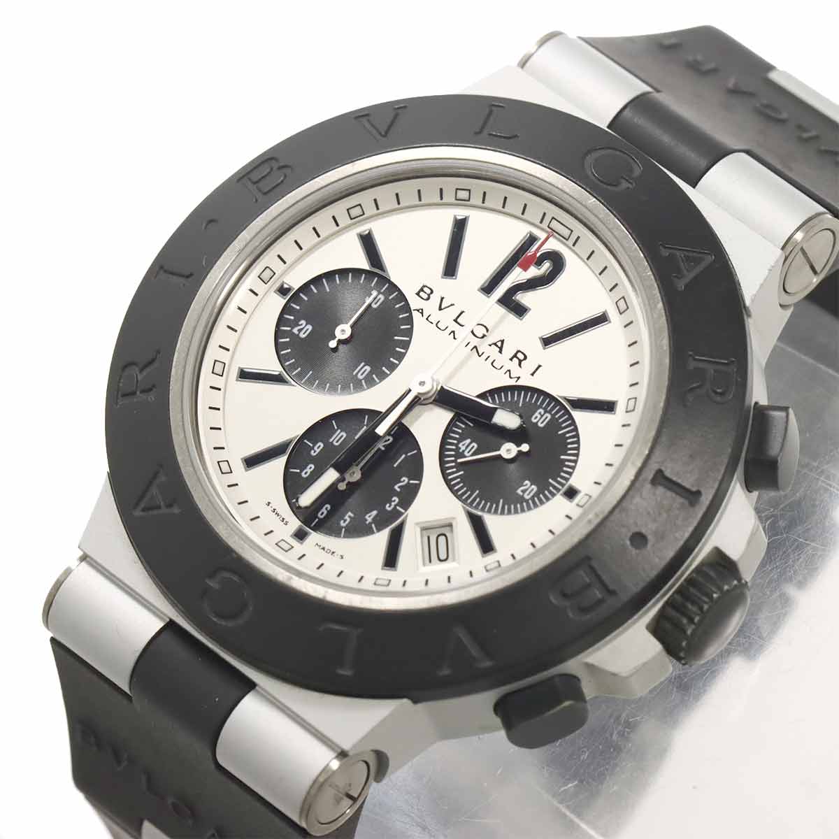 Aluminum AC44TA Chronograph Date Silver Black Dial Mens