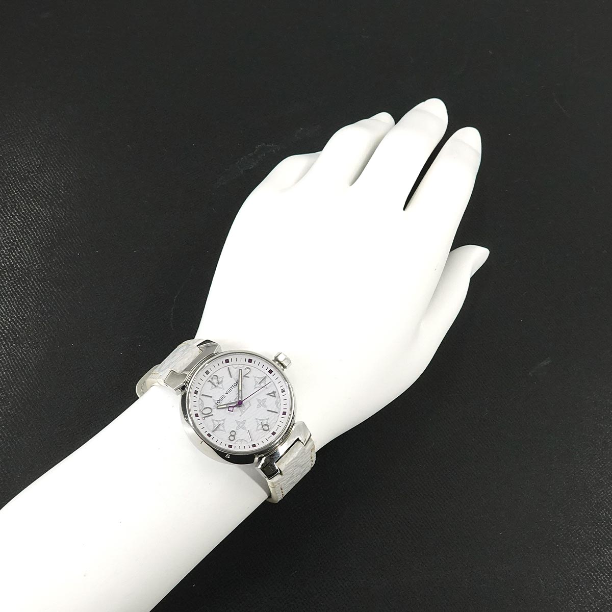 Tambour MM QA116 Quartz Monogram White Dial Ladies
