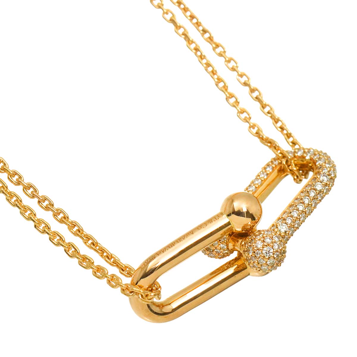 Hardware Large Link Diamond 0.74ct Necklace 18K PG 750