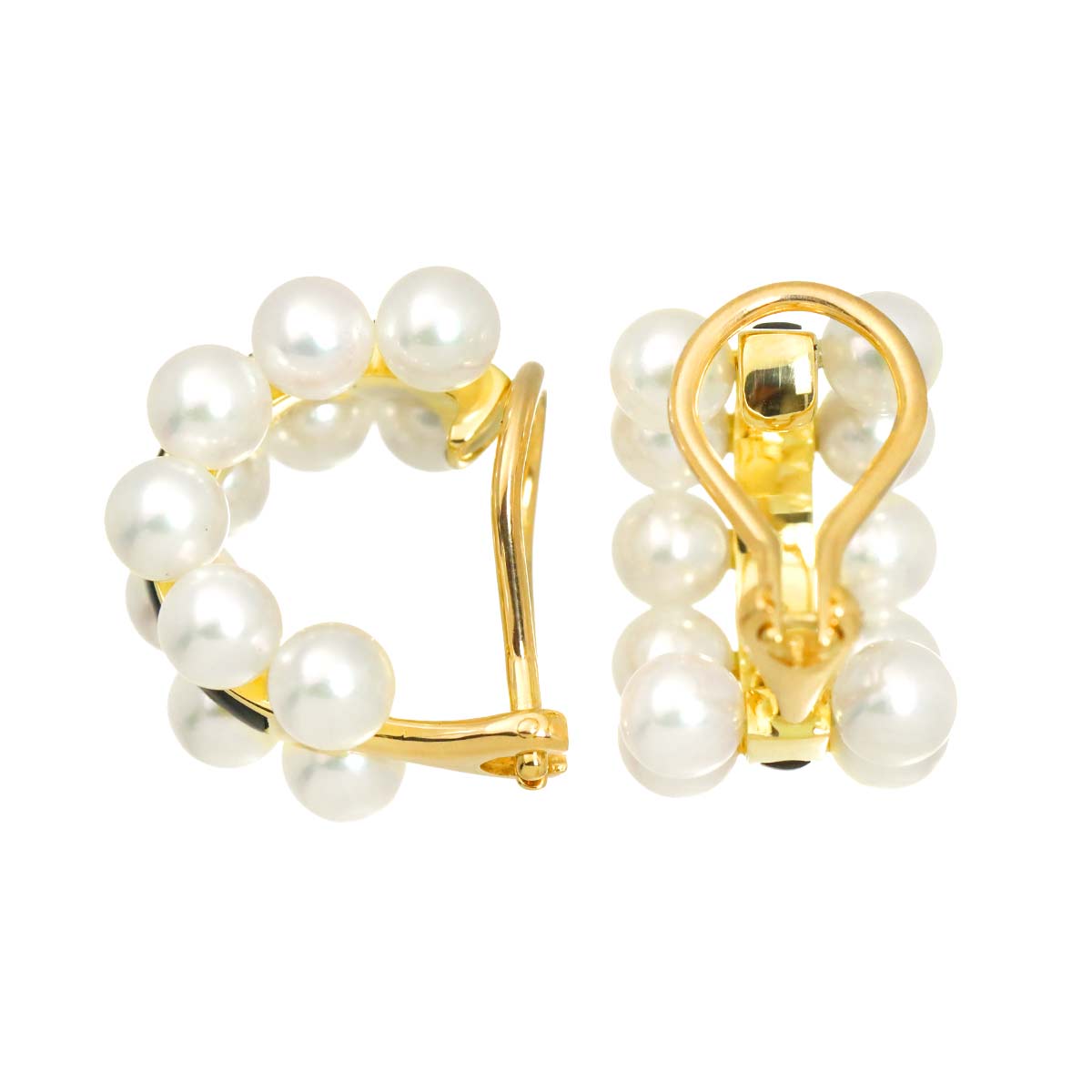 MIKIMOTO Akoya Pearl 4.8mm Onyx Earrings Clip on 18K YG 750