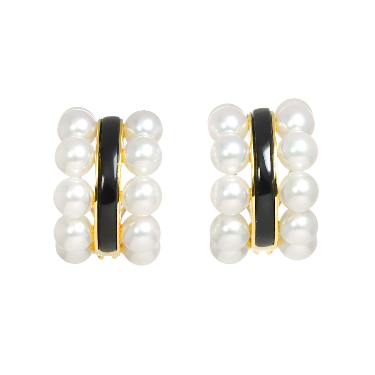 MIKIMOTO Akoya Pearl 4.8mm Onyx Earrings Clip on 18K YG 750
