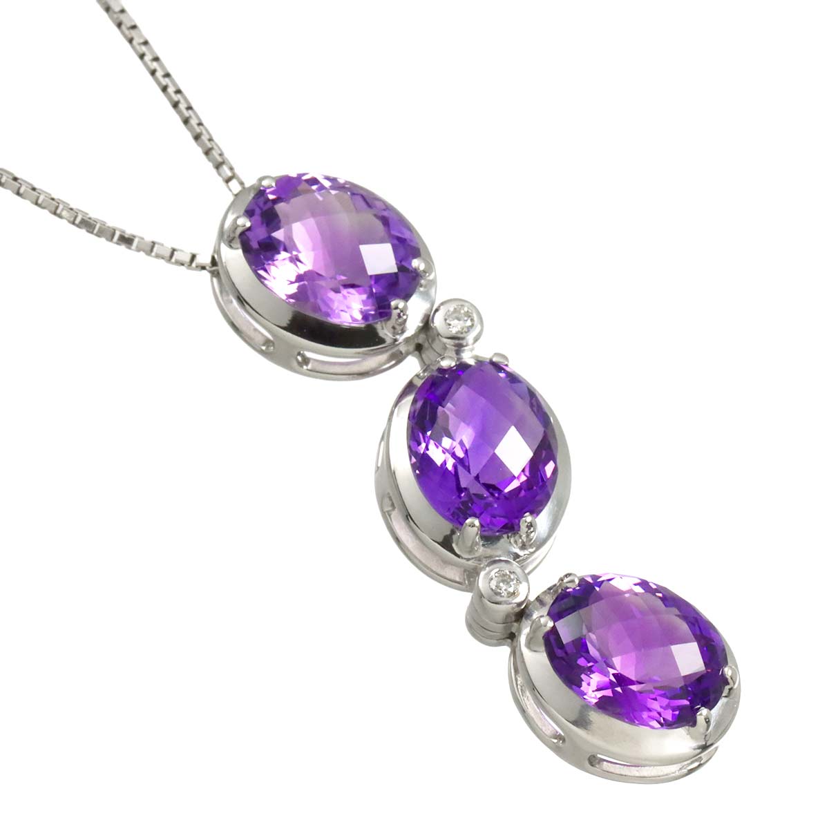 Amethyst Diamond 0.03ct Necklace 18K WG 750