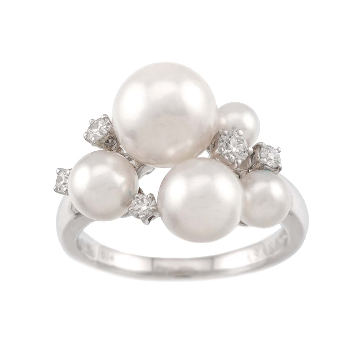 Akoya Pearl 7.7-3.7mm Diamond 0.15ct Ring 18K WG 750 6(US)