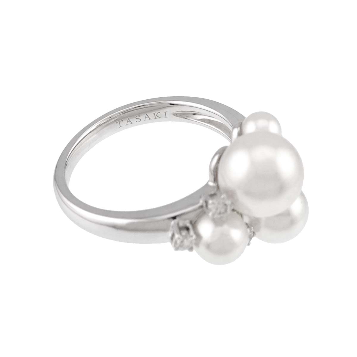 Akoya Pearl 7.7-3.7mm Diamond 0.15ct Ring 18K WG 750 6(US)