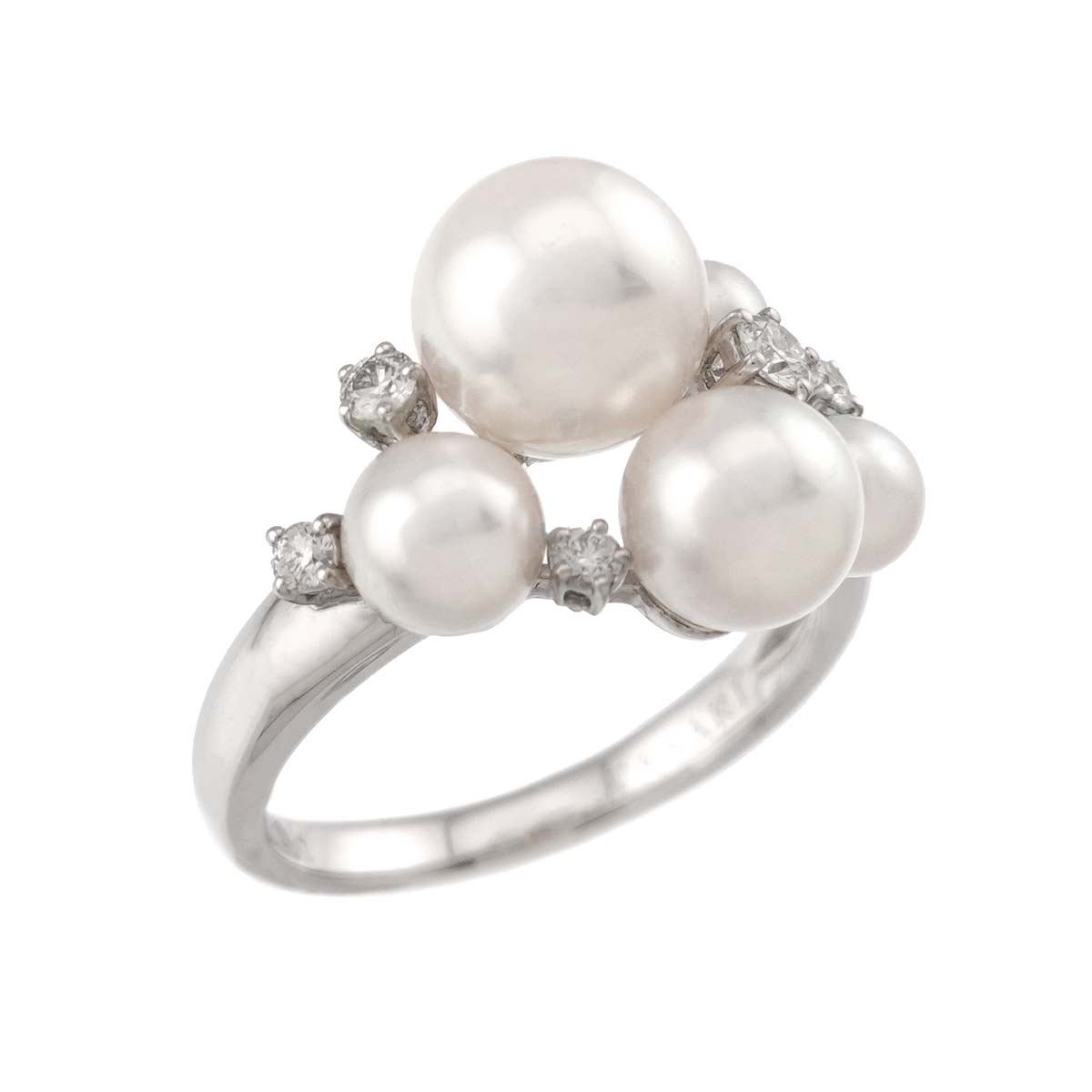 Akoya Pearl 7.7-3.7mm Diamond 0.15ct Ring 18K WG 750 6(US)