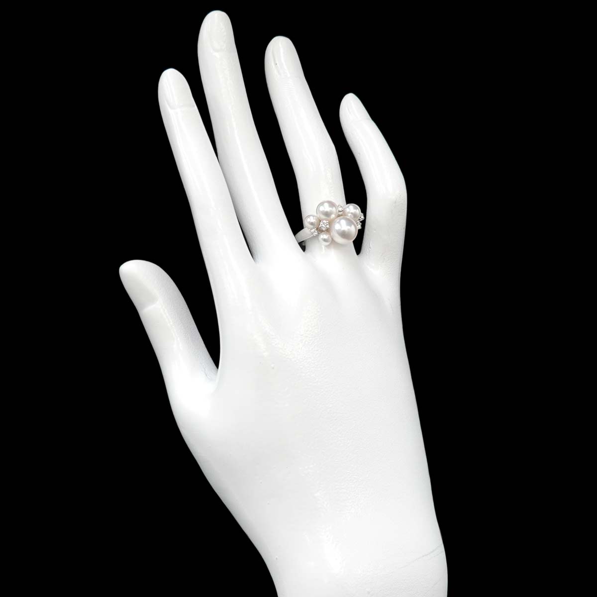 Akoya Pearl 7.7-3.7mm Diamond 0.15ct Ring 18K WG 750 6(US)