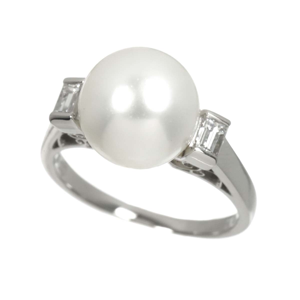 South Sea pearl 11.0mm Diamond 0.36ct Ring Pt size7.5(US)