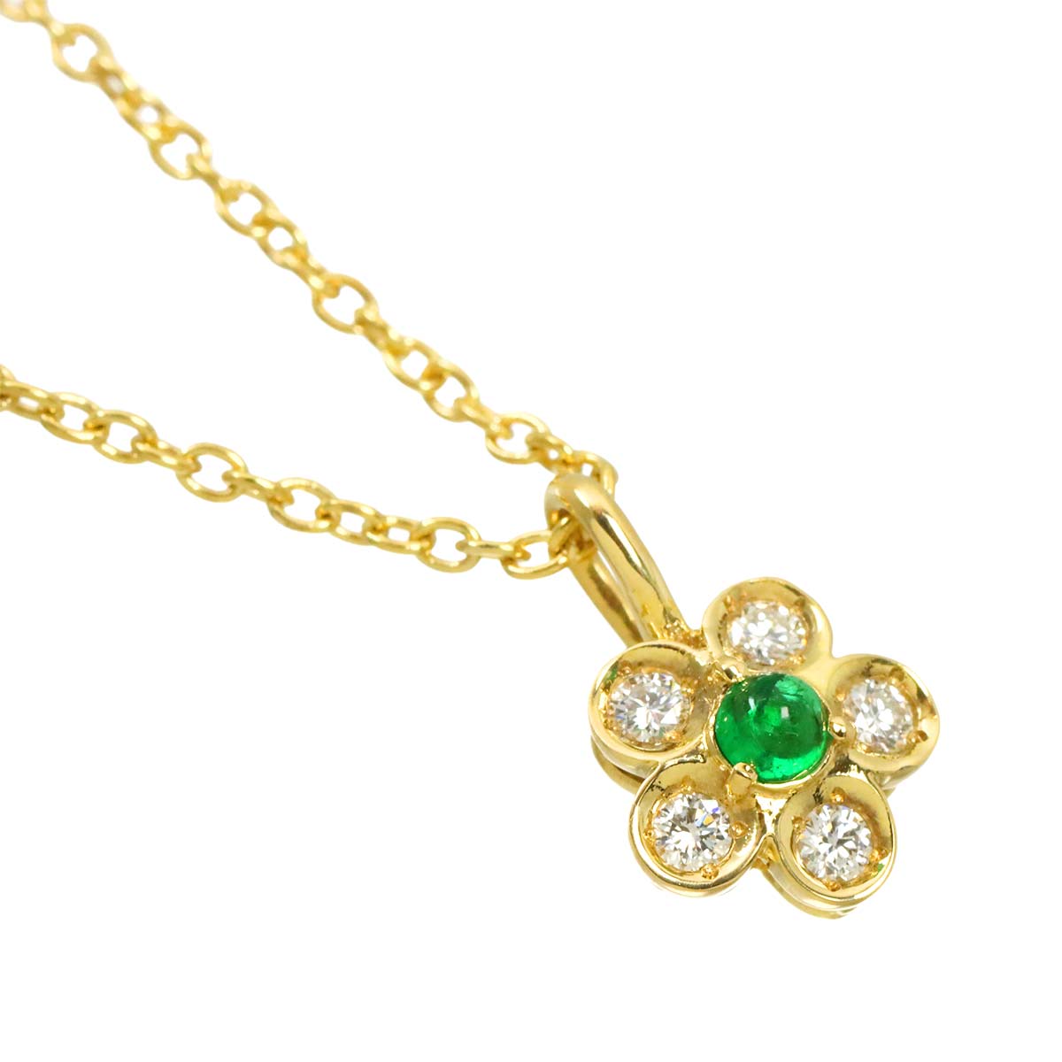 Diamond Emerald Necklace 18K Yellow Gold 750