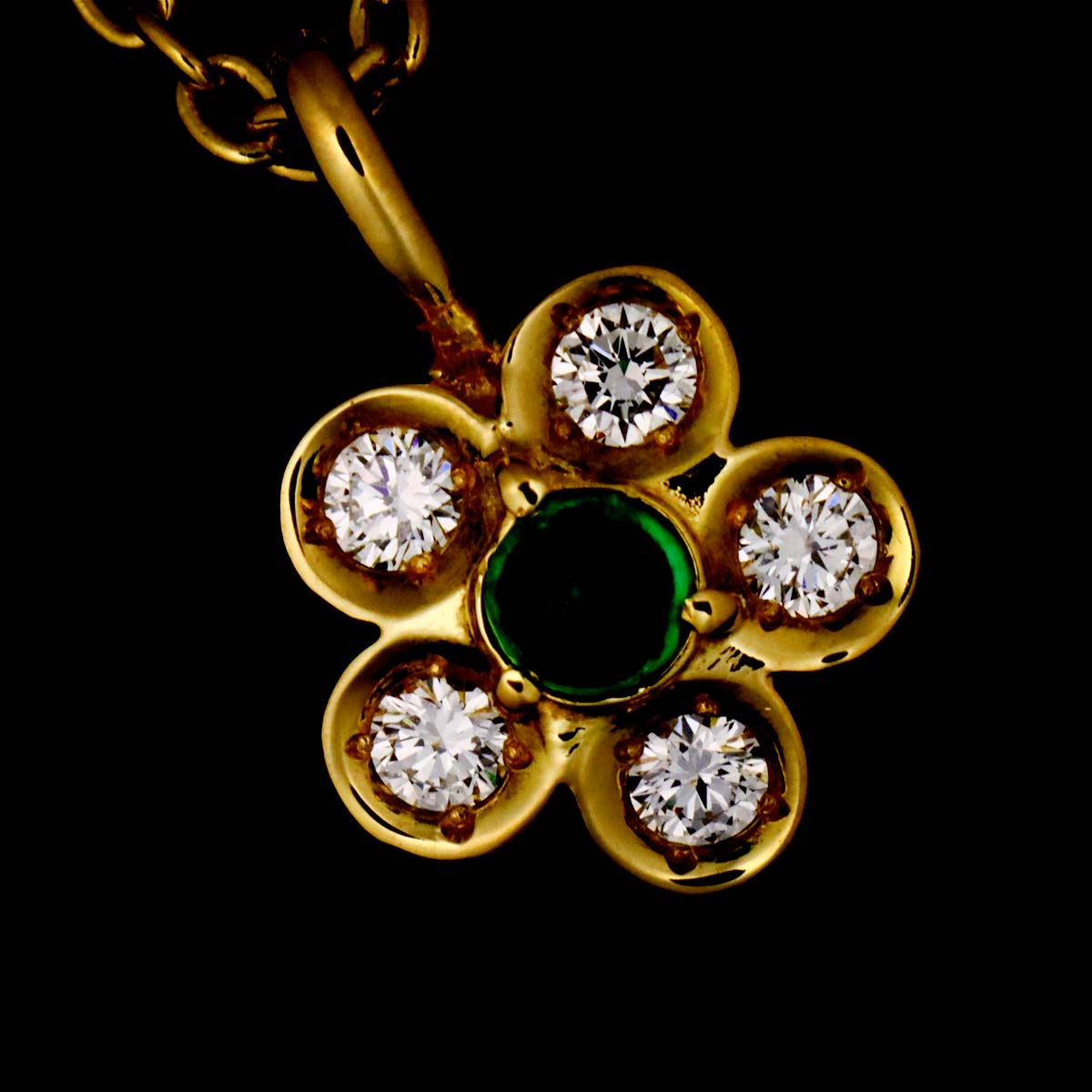 Diamond Emerald Necklace 18K Yellow Gold 750