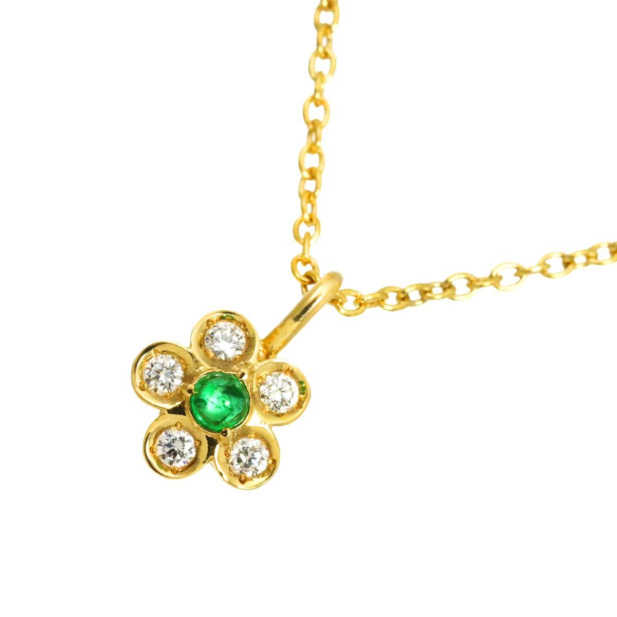Diamond Emerald Necklace 18K Yellow Gold 750