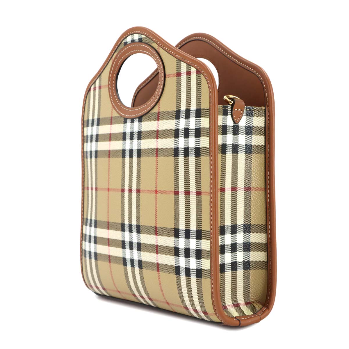 Mini Pocket Hand Shoulder Bag PVC Leather Beige Brown