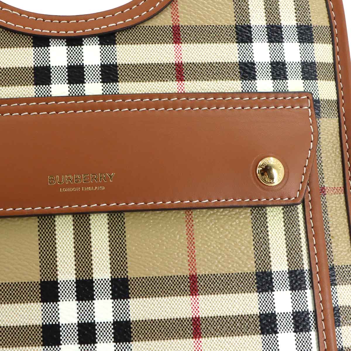 Mini Pocket Hand Shoulder Bag PVC Leather Beige Brown