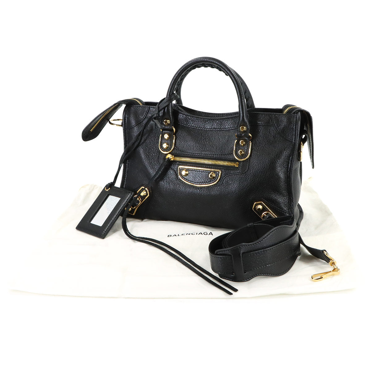 Metallic Edge City Hand Shoulder Bag Leather Black 432831