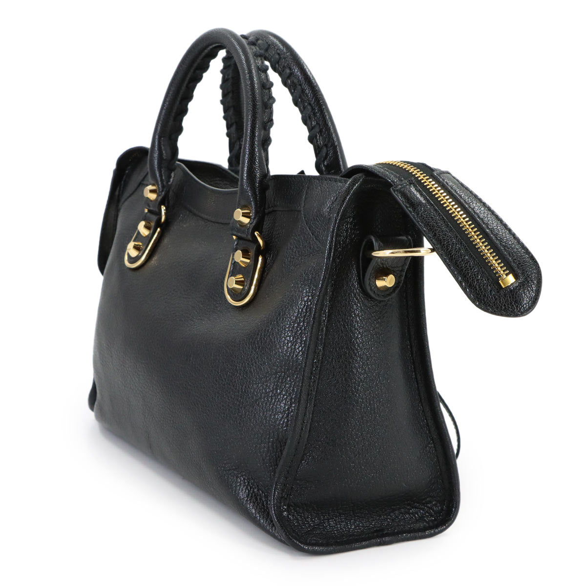 Metallic Edge City Hand Shoulder Bag Leather Black 432831