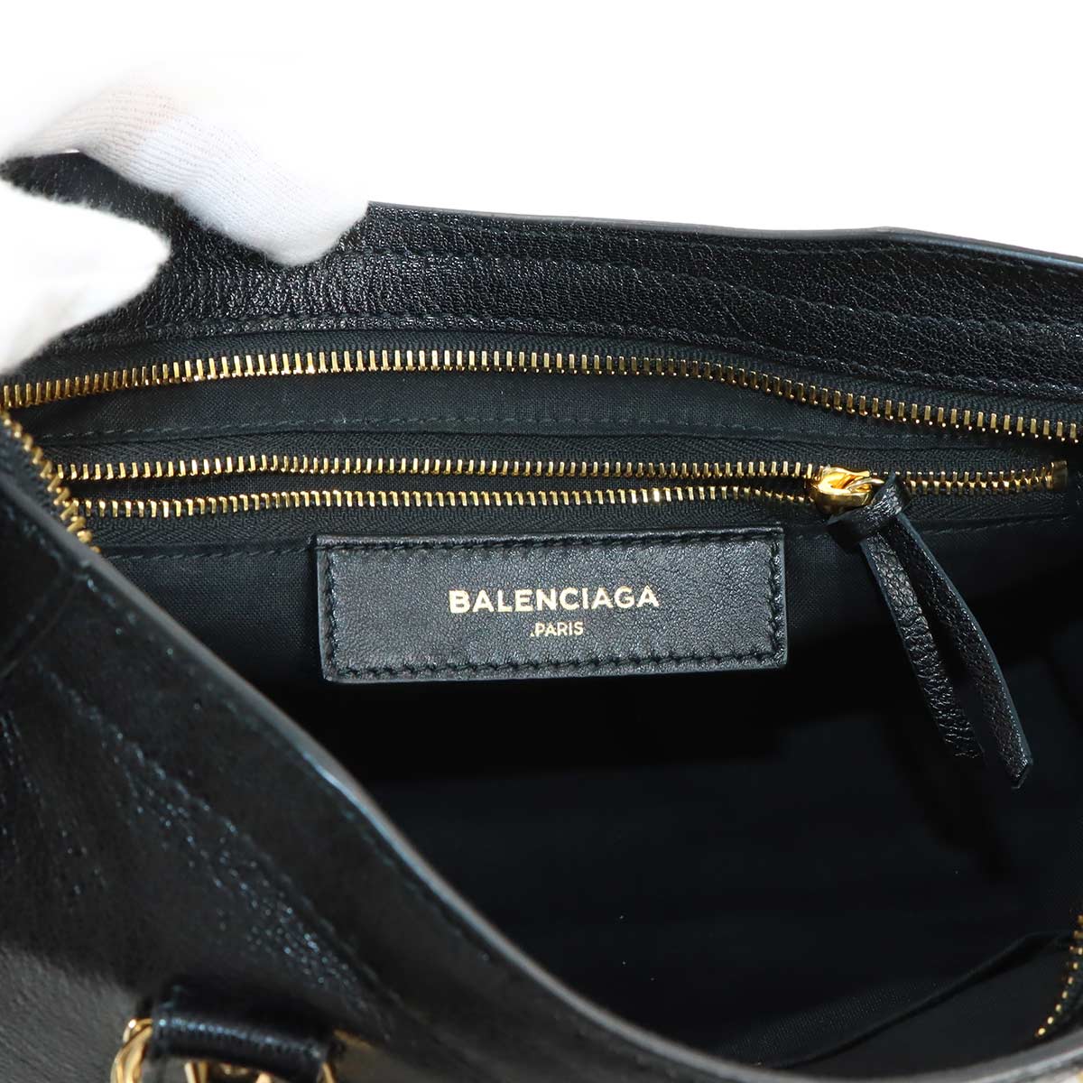 Metallic Edge City Hand Shoulder Bag Leather Black 432831